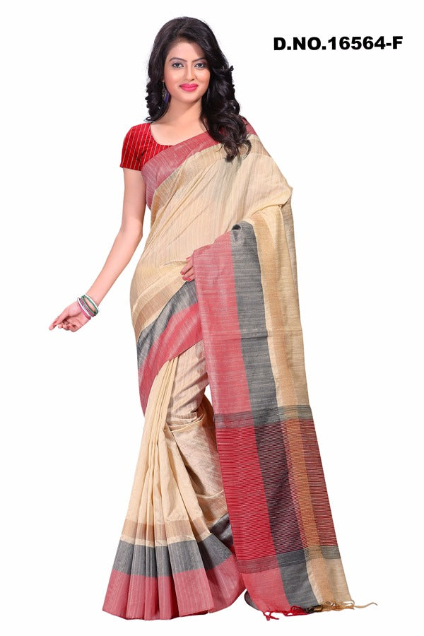 Beige Raw Silk Sarees - Dailybuyys