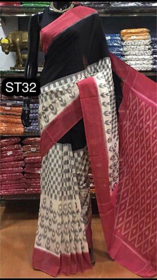 White Pink Ikkat Sarees - Dailybuyys