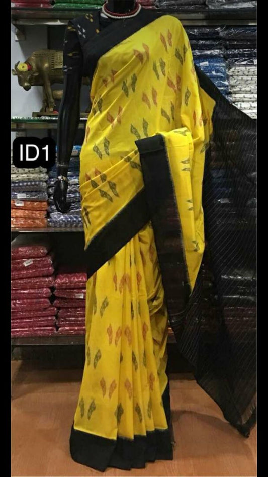 Yellow Black Ikkat Sarees - Dailybuyys