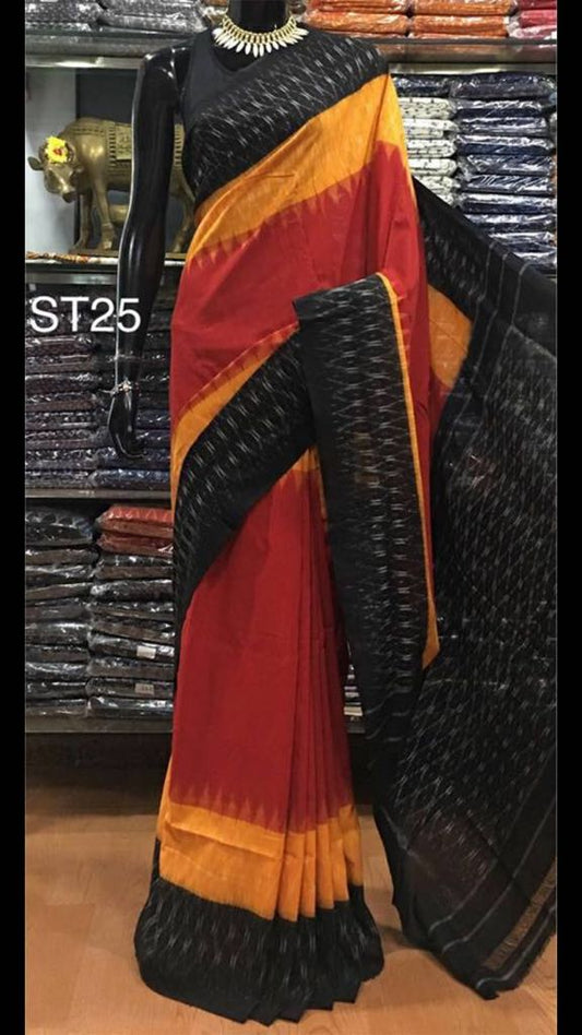 Red Orange Ikkat Sarees - Dailybuyys