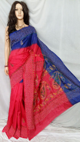 Red Blue Bhagalpuri Silk Sarees