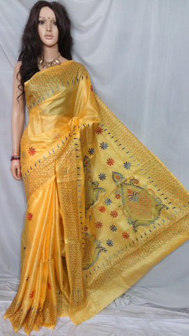 Yellow Bhagalpuri Silk Sarees Get Extra 10% Discount on All Prepaid Transaction