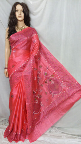Pink Bhagalpuri Silk Sarees Get Extra 10% Discount on All Prepaid Transaction