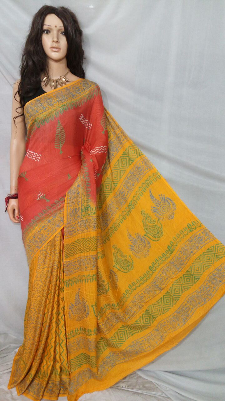 Yellow Red Kota Silk Sarees - Dailybuyys