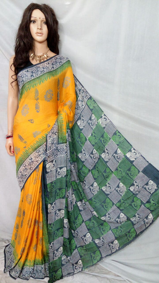 Yellow Green Kota Silk Sarees - Dailybuyys
