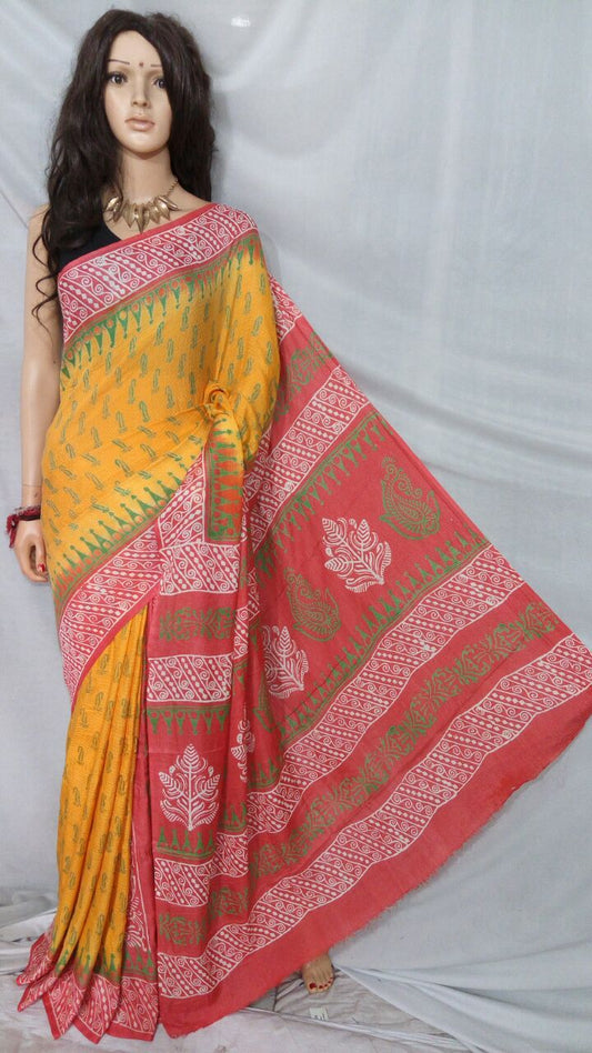 Yellow Red Kota Silk Sarees - Dailybuyys