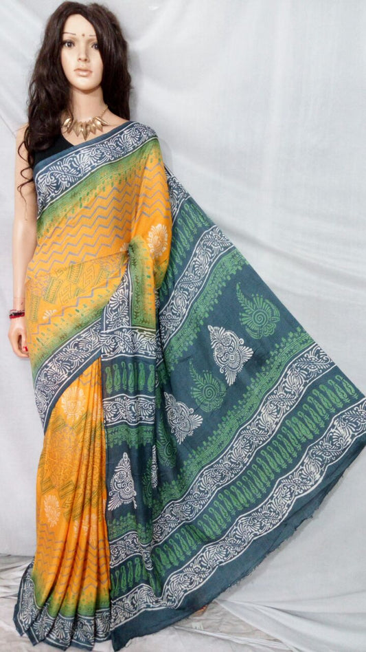 Yellow Green Kota Silk Sarees - Dailybuyys