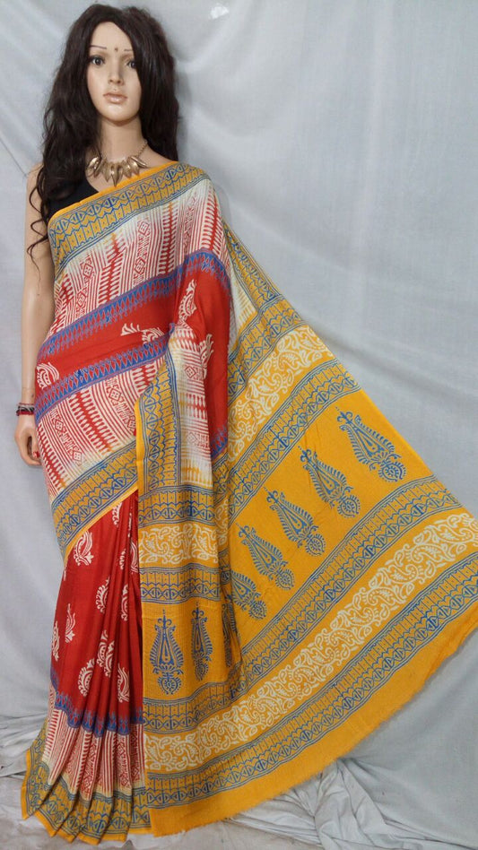 Red Yellow Kota Silk Sarees - Dailybuyys
