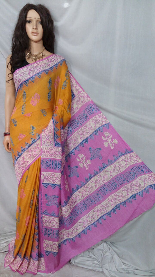 Yellow Pink Kota Silk Sarees - Dailybuyys