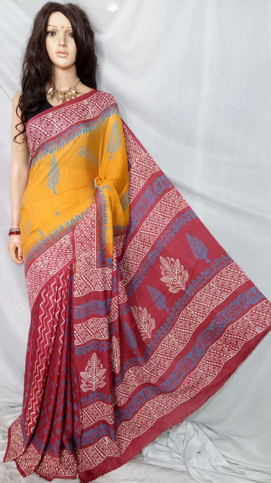 Red Yellow Kota Silk Sarees - Dailybuyys