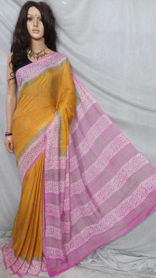 Yellow Pink Kota Silk Sarees - Dailybuyys