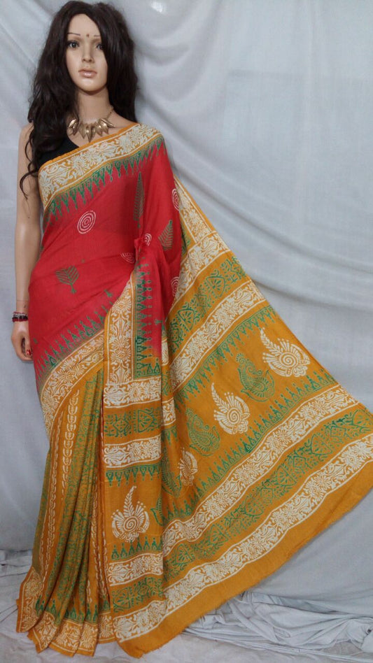 Yellow Red Kota Silk Sarees - Dailybuyys