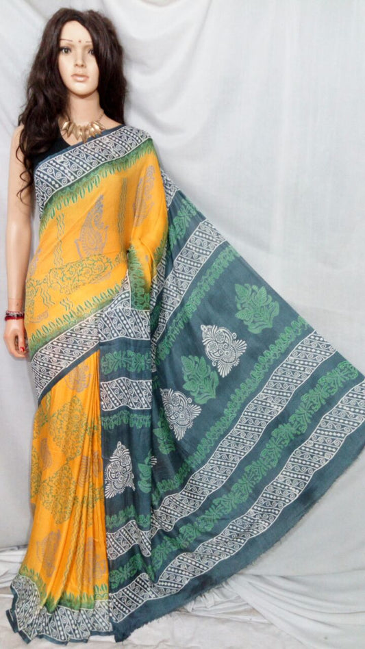Yellow  Green Kota Silk Sarees - Dailybuyys