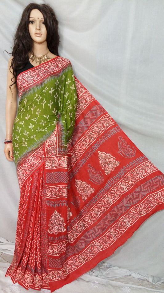 Red Green Kota Silk Sarees - Dailybuyys