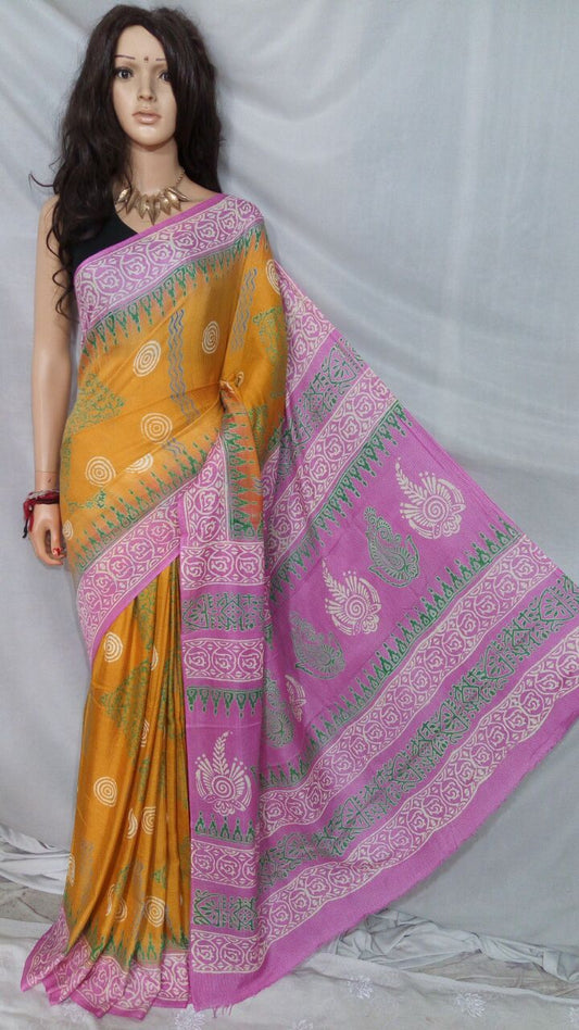 Yellow Pink Kota Silk Sarees - Dailybuyys