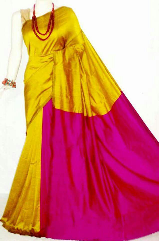 Yellow Pink Pure Cotton Silk Sarees - Dailybuyys
