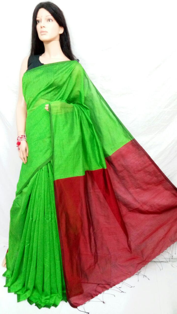 Green Red Pure Cotton Silk Sarees