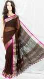 Maroon 80 Count Handloom Pure Linen Sarees Get Extra 10% Discount on All Prepaid Transaction