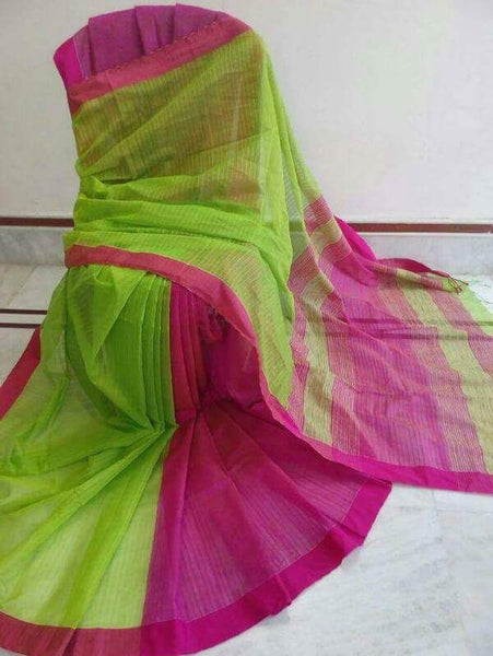 Green Pink Handloom Ghicha Sarees