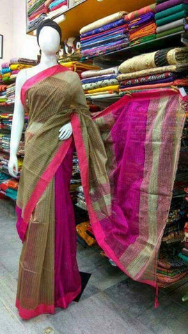 Beige Pink Handloom Ghicha Sarees Get Extra 10% Discount on All Prepaid Transaction