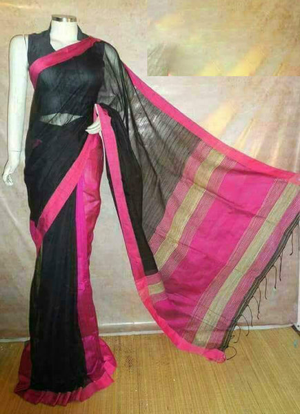 Black Pink Handloom Ghicha Sarees