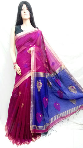 Purple Pure Cotton Handloom Sarees