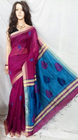 Purple Pure Cotton Handloom Sarees