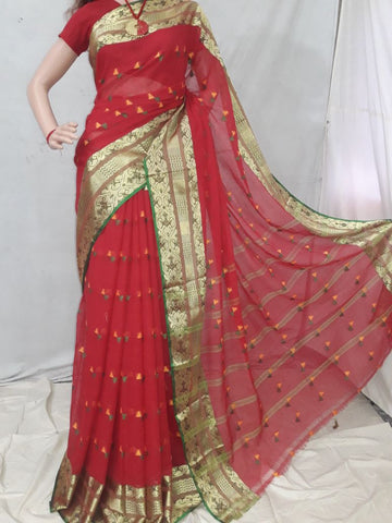 Red Pure Cotton Handloom Sarees