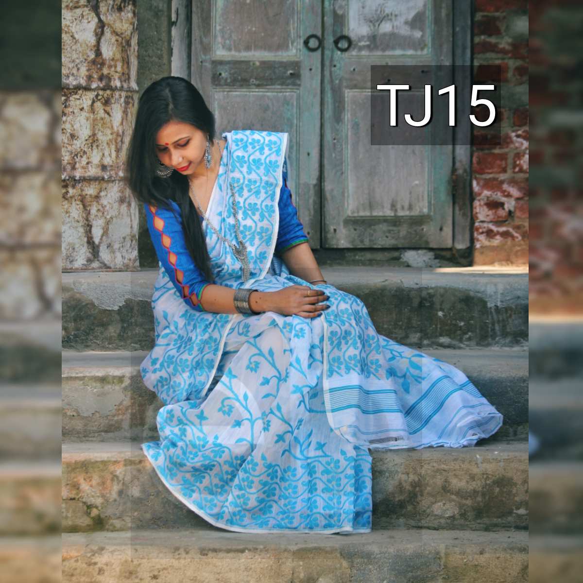 Blue Jamdani Sarees - Dailybuyys