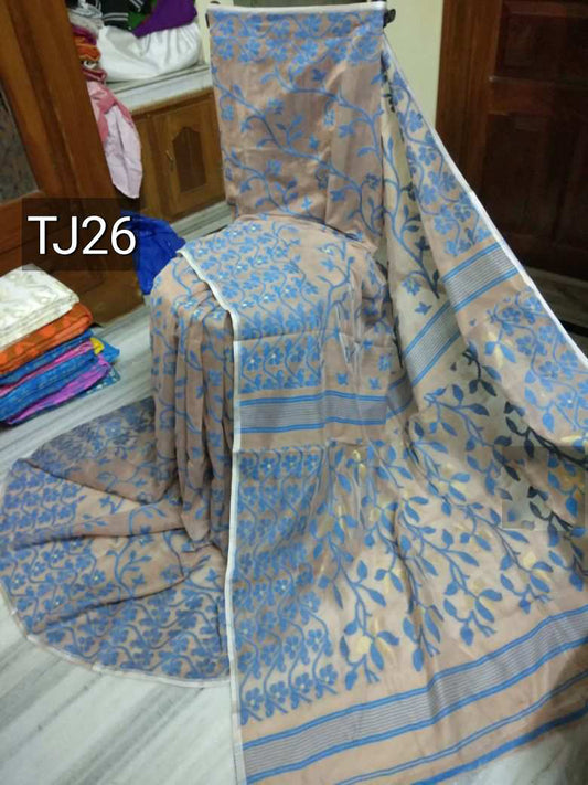 Blue Beige Jamdani Sarees - Dailybuyys