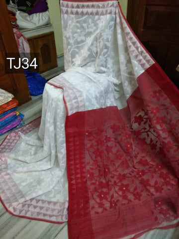 Red White Jamdani Sarees