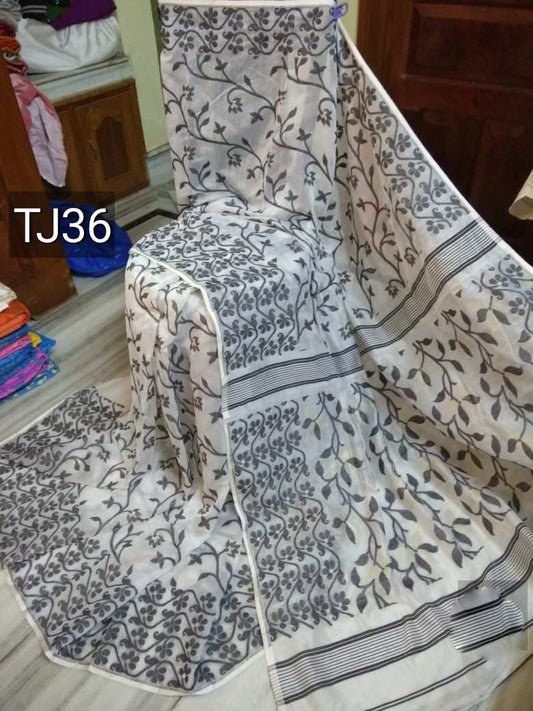 White Jamdani Sarees - Dailybuyys