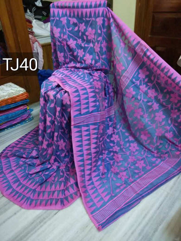 Blue Pink Jamdani Sarees Get Extra 10% Discount on All Prepaid Transaction