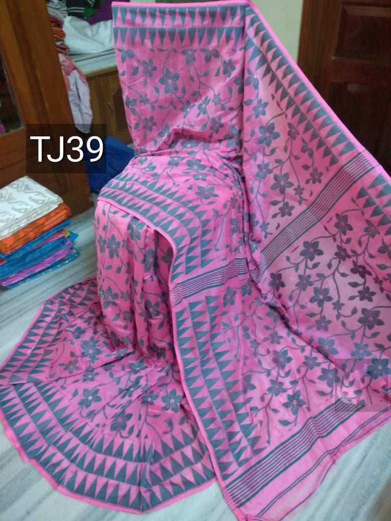 Pink Blue Jamdani Sarees Get Extra 10% Discount on All Prepaid Transaction