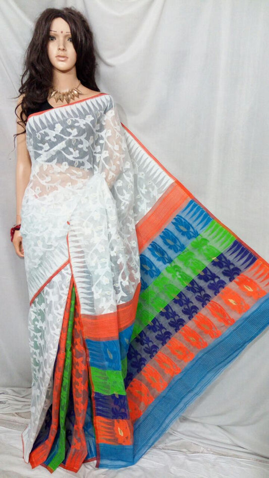 White Dhakai Jamdani Sarees - Dailybuyys