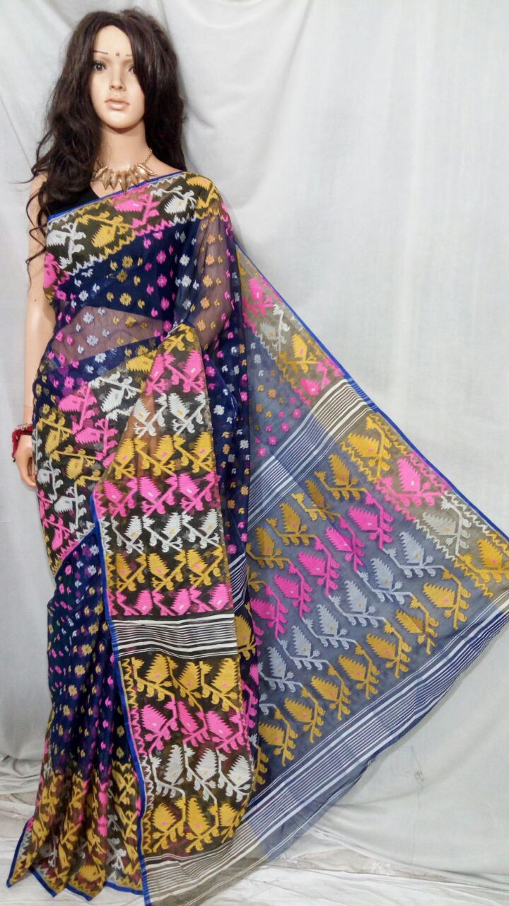 Blue Dhakai Jamdani Sarees - Dailybuyys