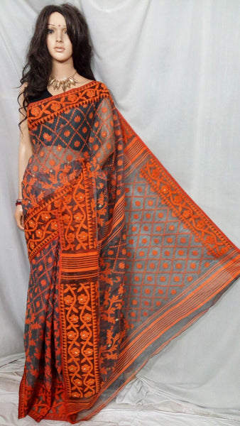 Wonderful Allover Orange Soft Dhakai Jamdani Saree – WeaversIndia