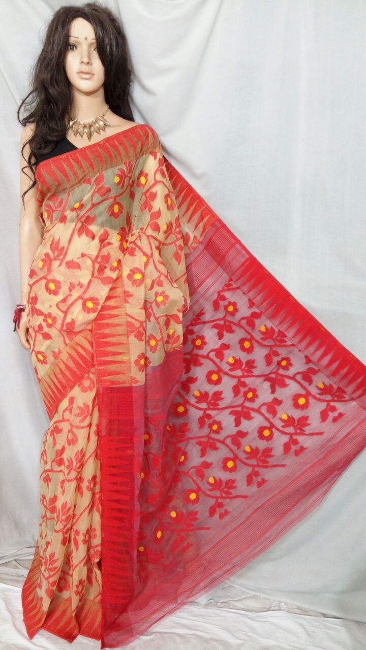 Red Dhakai Jamdani Sarees - Dailybuyys