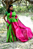 Green Pink Handloom Pure Cotton Silk Sarees