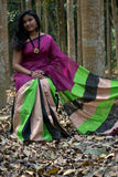 Purple Green Handloom Pure Cotton Silk Sarees
