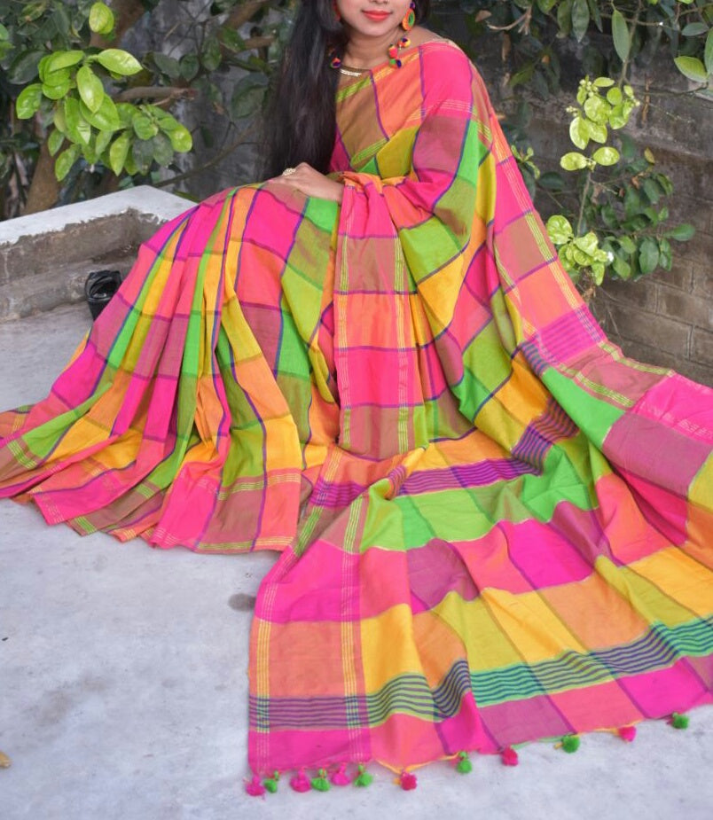 Pink Bengal Handloom Khadi Sarees