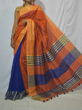 Orange Blue Bengal Handloom Khadi Sarees