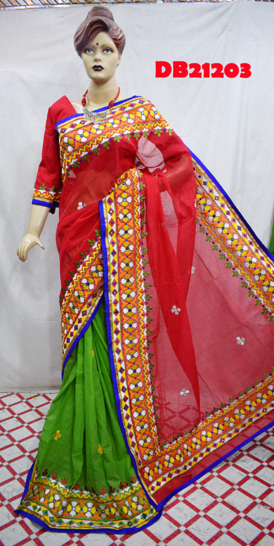Red Green Kathiawari Sarees - Dailybuyys