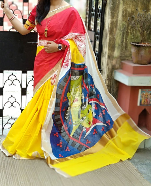 Yellow Kerala Pure Cotton Sarees - Dailybuyys