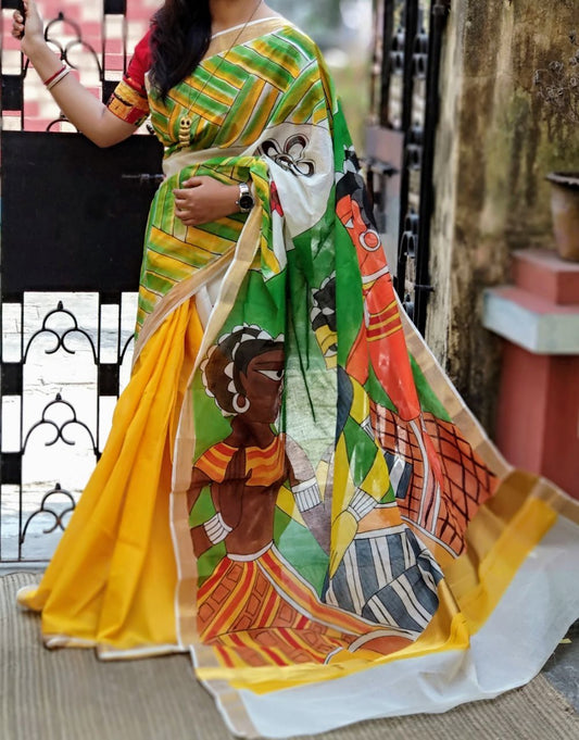 Yellow Kerala Pure Cotton Sarees - Dailybuyys