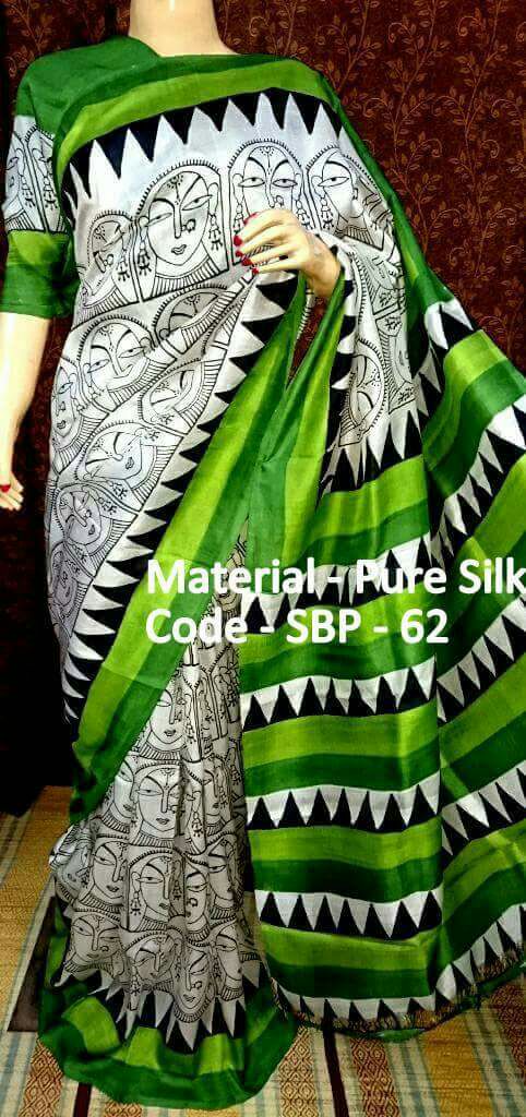 Green Beige Pure Silk Mark Certified Murshidabad Silk Sarees - Dailybuyys