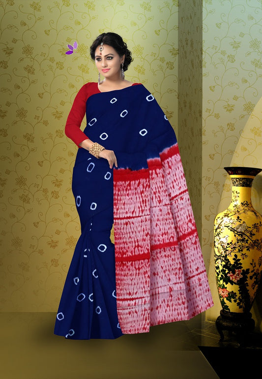 Blue Red Bagru Printed Pure Cotton Sarees - Dailybuyys