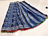 Blue Bagru Printed Pure Cotton Sarees