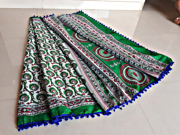 Green Bagru Printed Pure Cotton Sarees