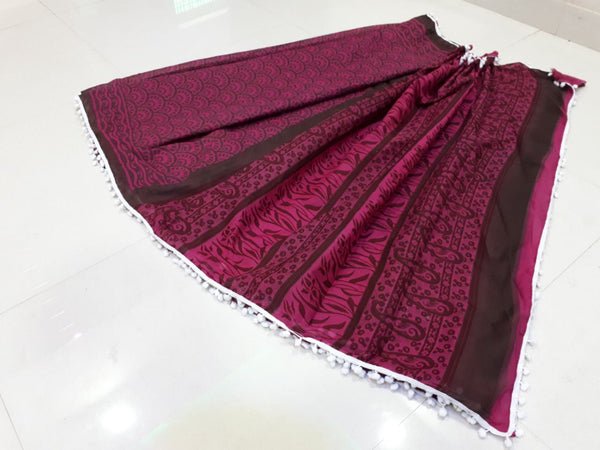 Purple Bagru Printed Pure Cotton Sarees